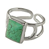 Sterling Silver Genuine Turquoise Rectangle Ring