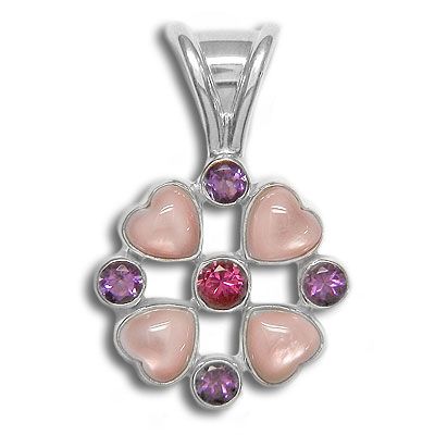 sterling pendant heart pearl mother pink garnet handcrafted cinnabar silver