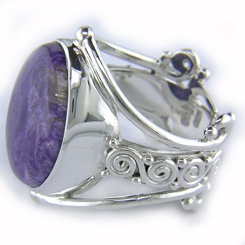 Charoite Artisan Handmade Ring with an Ameythst WildflowerBohoChic Jewelry SouthwesternSterling Silver size 7