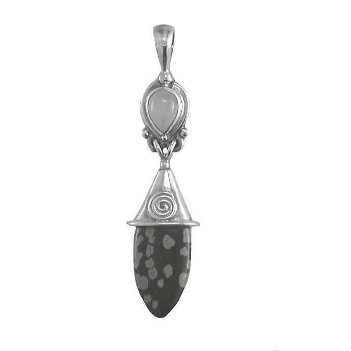 Snowflake Obsidian Moonstone Pendant With Chain Offerings - Moonstone Pendant For Jewelry Snowflake Obsidian Moonstone Pendant With Chain Offerings - Moonstone Pendant For Jewelry