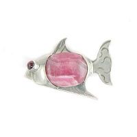 Rhodocrosite Fish Pin-Pendant with Garnet