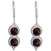 Double Garnet Silver Dangle Earrings