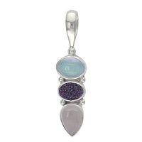 Titanium Moonstone Silver Pendant with Caribbean Druzy