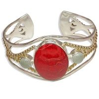 Sterling Red Coral and Aquamarine Bracelet