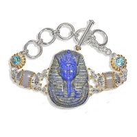 Sterling Egyptian Lapis Carved Bracelet 