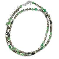 Aventurine, Pearl, Onyx Beaded Necklace