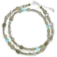 Labradorite Pearl Blue Crystal Necklace
