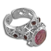 Silver Ring with Watermelon Blush Crystal Quartz and Garnet 