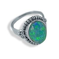 Blue/Green Created Opal Quartz Ring