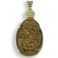 Carved Dragon Tiger Eye Vermeil Pendant