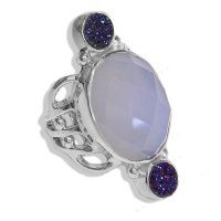 Blue Chalcedony & Druzy Ring