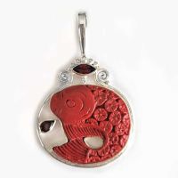 Sterling Silver Cinnabar Fish Pendant with Garnet