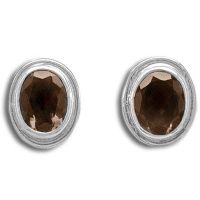 Sterling Smoky Quartz Oval Post Earrings