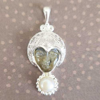 Sterling Silver One of a Kind Labradorite Goddess Pendant with Pearl
