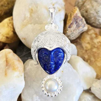 Sterling Silver Lapis Goddess Pendant with Pearl