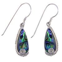 Paua Shell Dangle Earrings with Silver Swirl