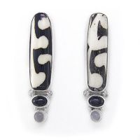 Mud Bead Post Earrings with Black Star Diopside and Moonstone
