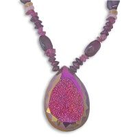  Rose Faceted Window Druzy with Citrine, Garnet, Rose Quartz Beads Necklace