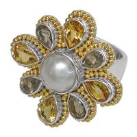 Mabe Pearl, Citrine, & Smoky Quartz Vermeil Ring 