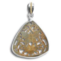 Carved Golden Rainbow Shell Butterfly Pendant with Vermeil Accents