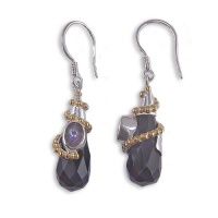 Sterling Silver and Vermeil Faceted Onyx Drop Earrings with Mystic Topaz