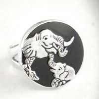 Sterling Silver Elephant Ring with Black Shell