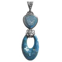 Aqua Window Druzy Pendant with Mosaic Shell 