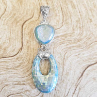Aqua Window Druzy Pendant with Mosaic Shell 