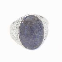 Sterling Silver Lapis Backed Golden Hair Rutilated Quartz Ring