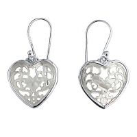 Carved Mother of Pearl Lotus Flower Heart Earrings