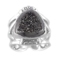 Black Diamond Window Druzy Trillion Ring