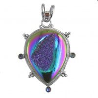 Rainbow Window Druzy Pendant with Rainbow Lavender Quartz