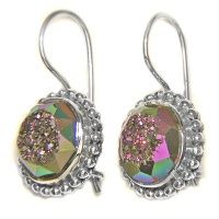 Faceted Titanium Window Druzy Latch Back Earrings