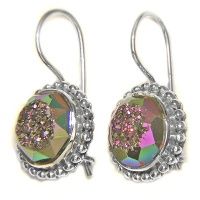 Faceted Titanium Window Druzy Latch Back Earrings