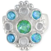 Caribbean Quartz, Rainbow Teal Quartz & Moonstone Ring