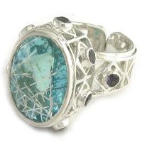 Sterling Ceylon Blue Crystal Quartz Ring with Iolite