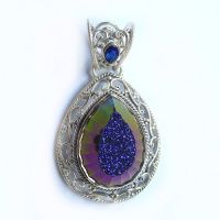 Faceted Sapphire Window Druzy and Sapphire Quartz Pendant 