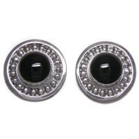 Sterling Silver Hand-Crafted Round Onyx Clip Earrings