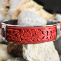 Wide Sterling Silver Red Cinnabar Bangle 