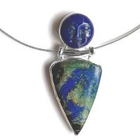 Lapis Goddess Pendant with Chrysocolla & Omega Necklace