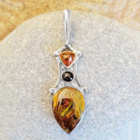 Pietersite, Amber, and Black Star Diopside Pendant 2