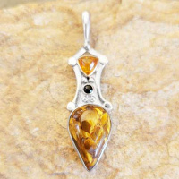 Pietersite, Amber, and Black Star Diopside Pendant 1