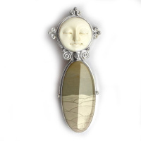 Sterling Silver Goddess Pin-Pendant with Imperial Jasper