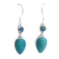 Amazonite Pear Dangle Earrings with Opal