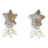 Ocean Jasper Starfish Post Earrings with Pearl Beads