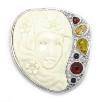 Flower Goddess Pin Pendant with Amber, Garnet, Citrine & Black Star Diopside