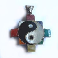 Peruvian Chakana Yin-Yang Multi-Gemstone Pendant