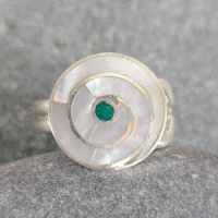 Mother of Pearl "Pachamama" Ring with Chrysocolla Center Size 8