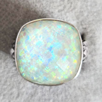 One of a Kind Snowy Created Opal Backed Quartz Ring (20mm) Size 7