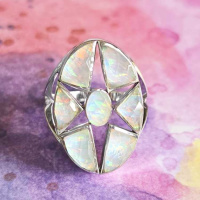 One of a Kind Snowy Created Opal Backed Quartz Star Ring Size 7